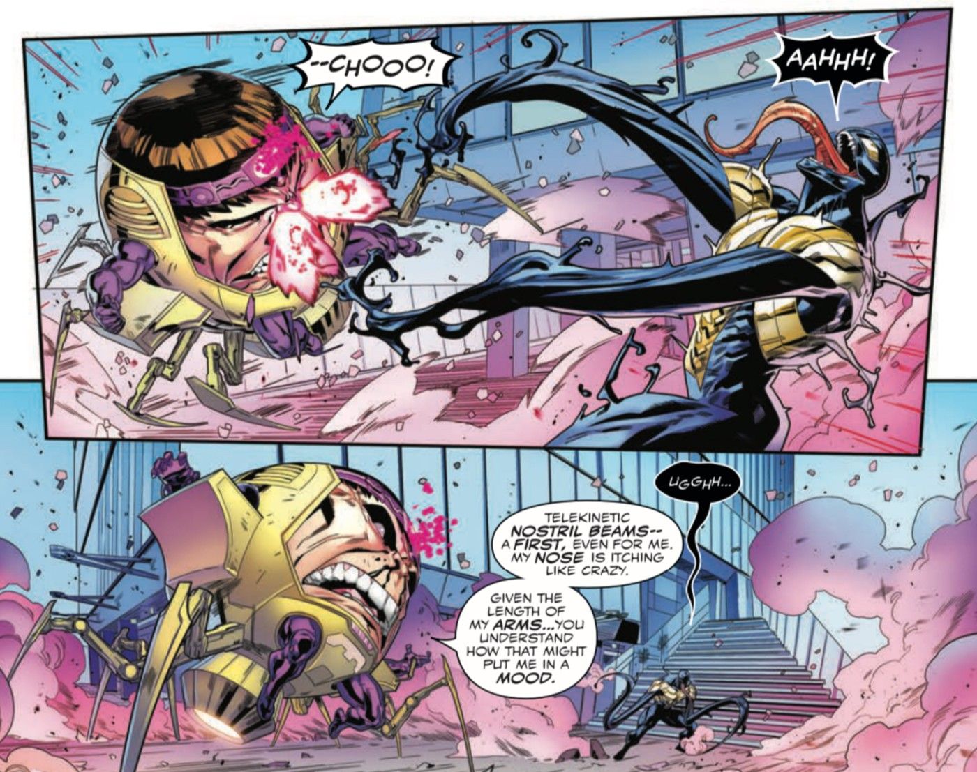 MODOK uses telekinetic nostril beams on Venom