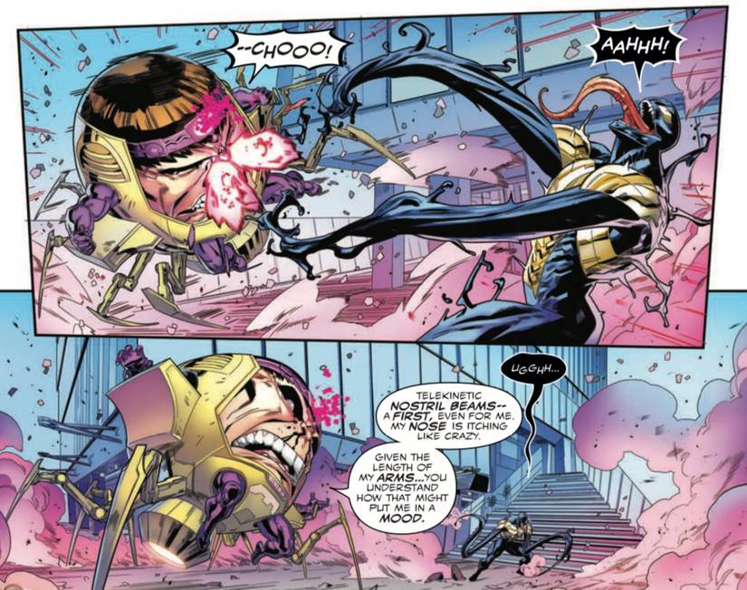 MODOK uses telekinetic nostril beams on Venom
