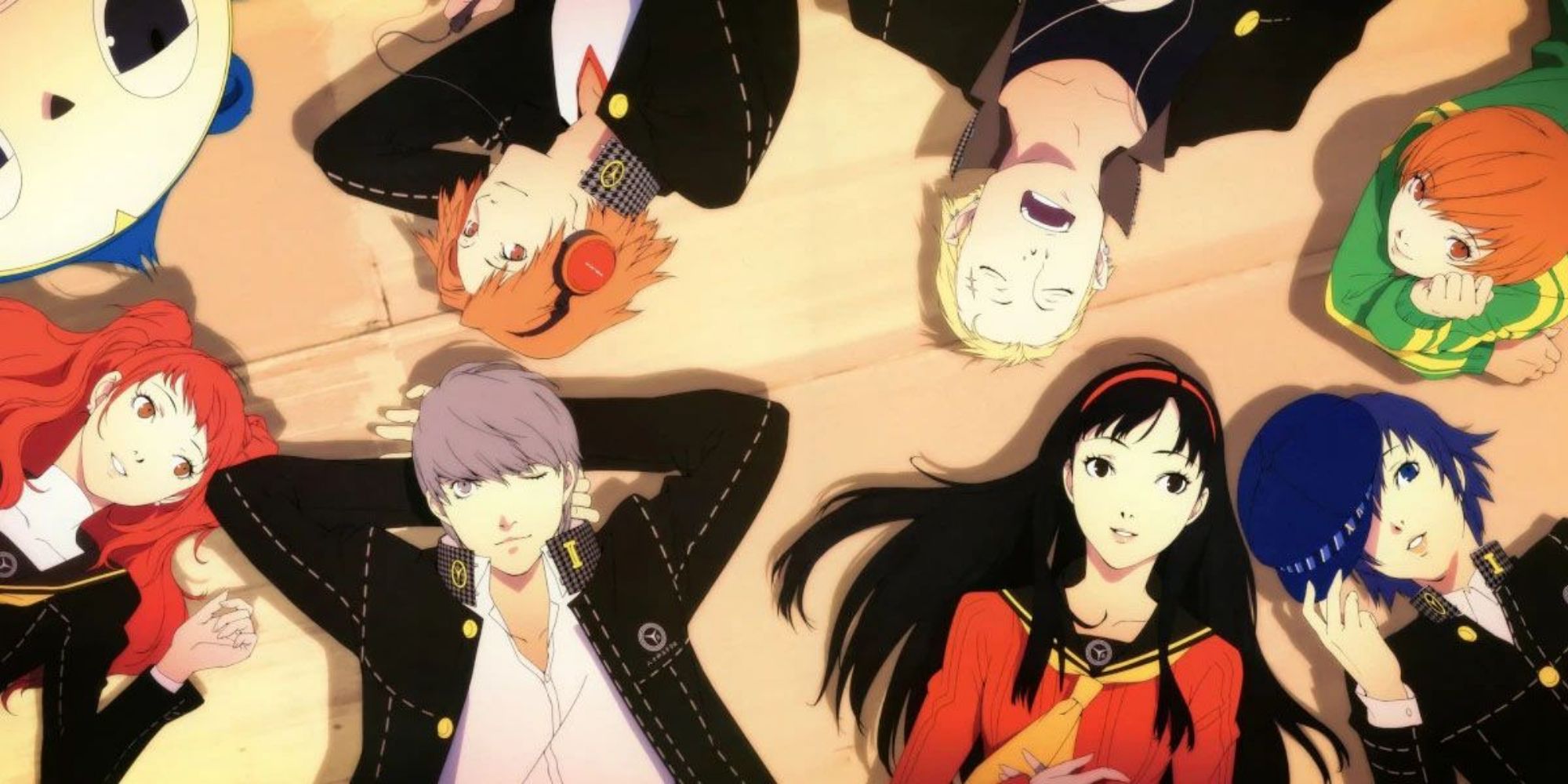 Persona 4 Golden&rsquo;s party members relaxing on the floor