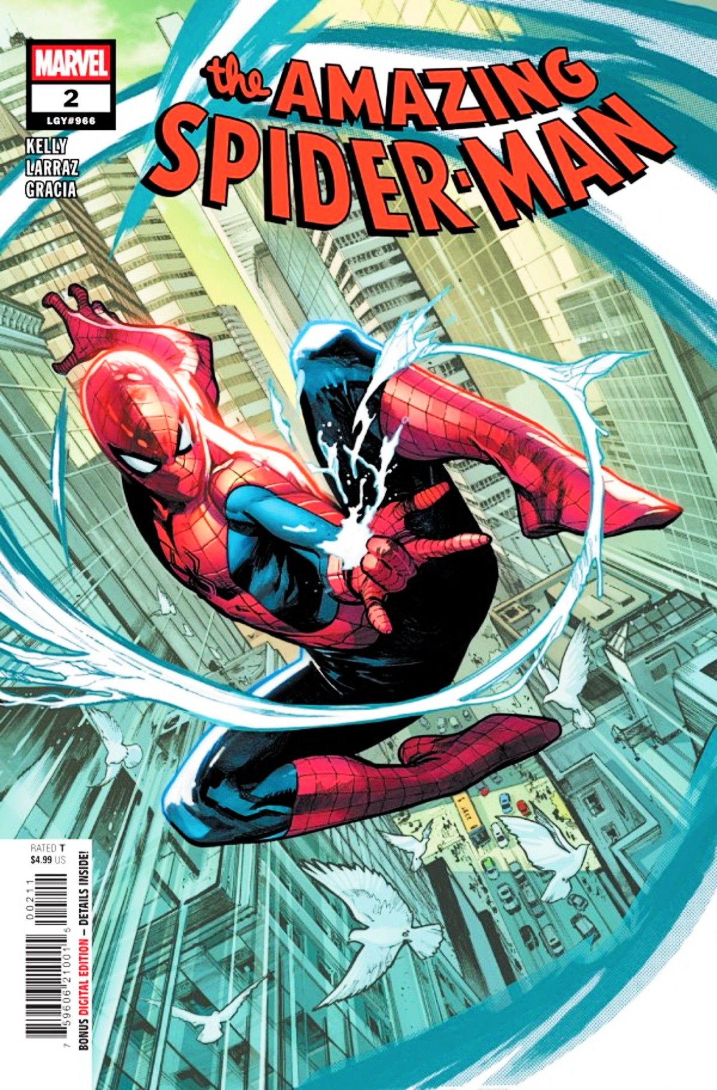 Amazing Spider-Man #2 cover, Spidey webslinging at high velocity through the city