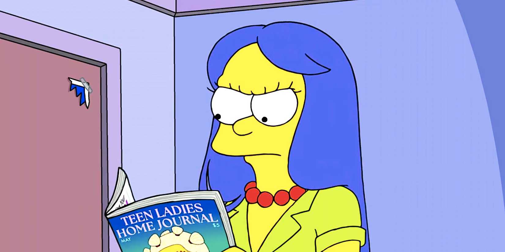 An annoyed young Marge reads a teen magazine in The Simpsons season 36 episode 14