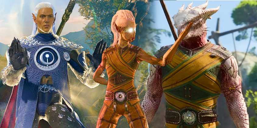 An elf, githyanki, and dragonborn monk in Baldur's Gate 3.