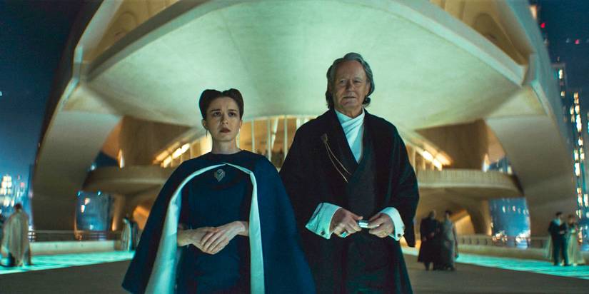Kleya Marki (Elizabeth Dulau) and Luthen Rael (Stellan Skarsgård) in Andor Season 2 Episode 6