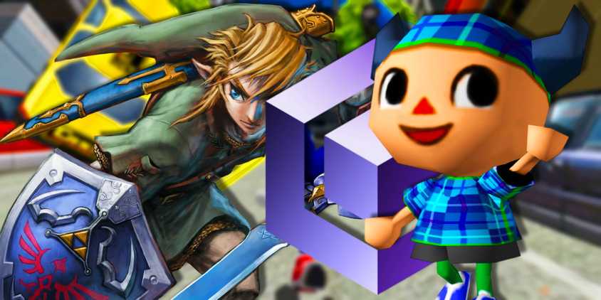 An Animal Crossing Villager in front of the GameCube logo with Link from Twilight Princess next to them.