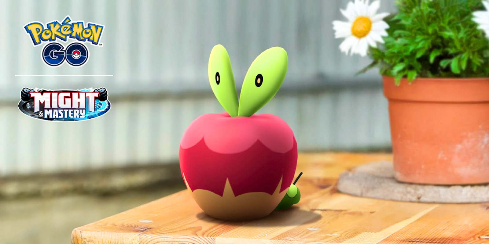 Applin sitting on a table in Pokemon GO