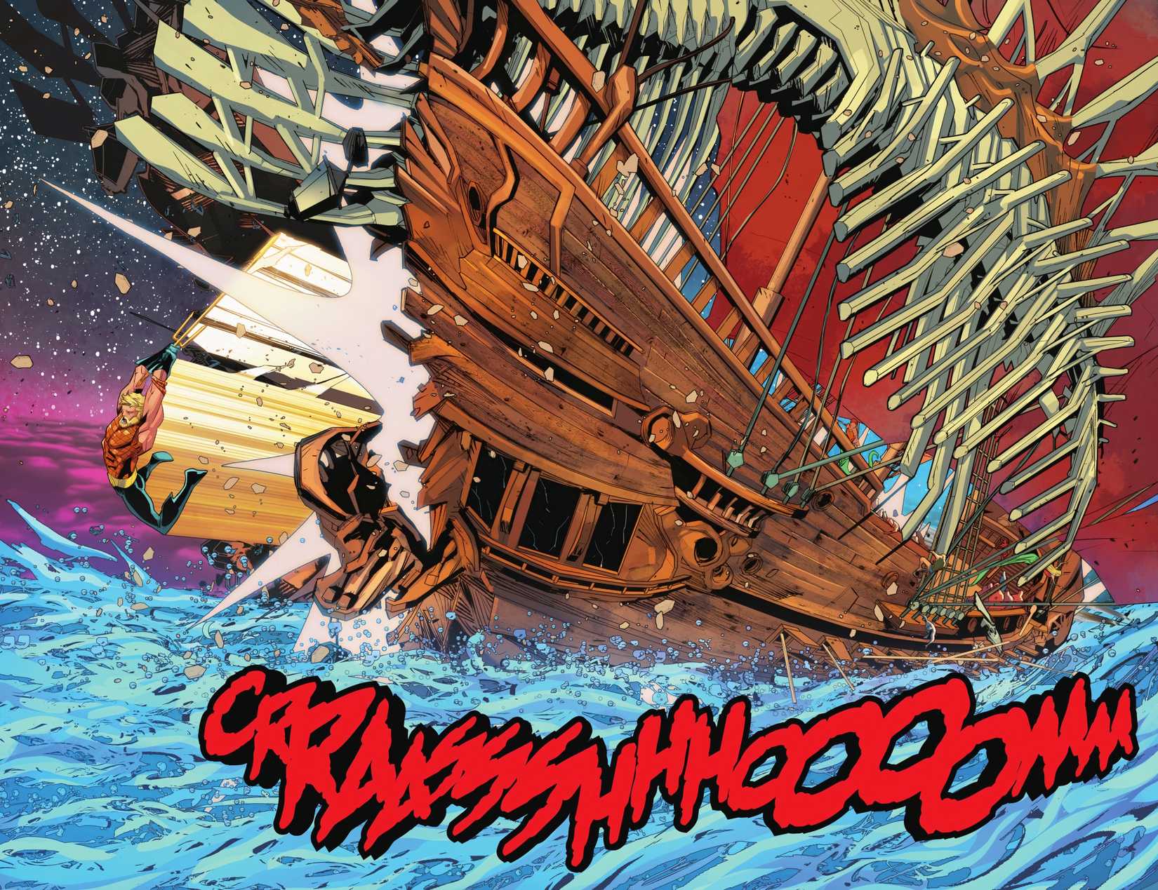 Aquaman Destroys Ship with Trilance Saber DC