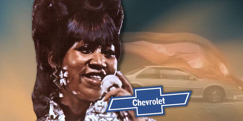 Aretha Franklin next to the Chevrolet brand logo