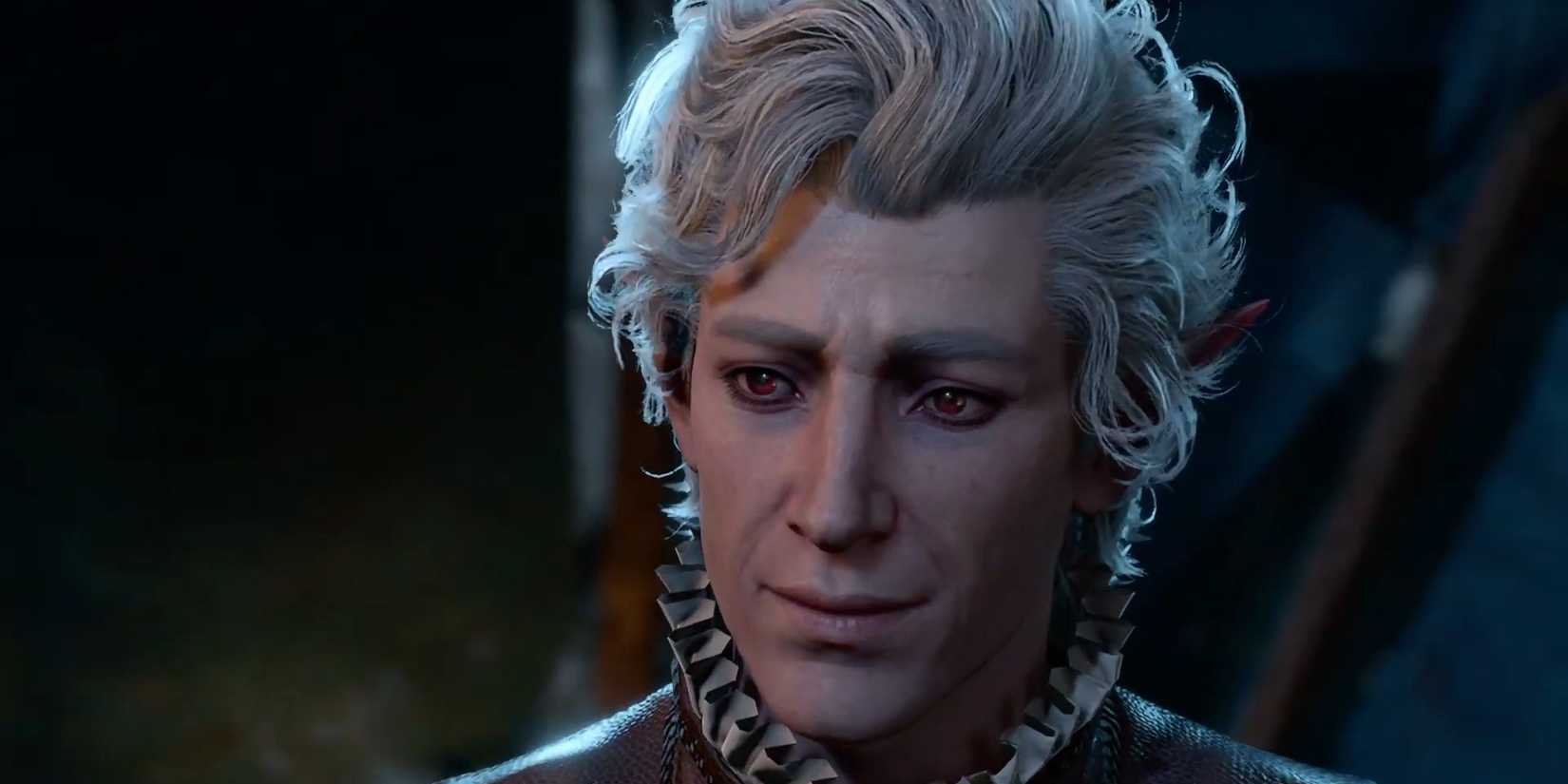 Astarion in the epilogue party looking happy in Baldur's Gate 3