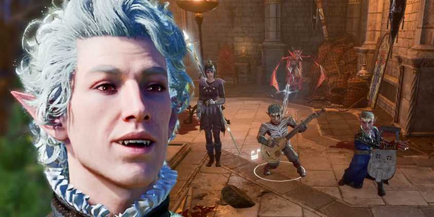 Astarion smiling looking at Baldur's Gate 3 multiplayer gameplay