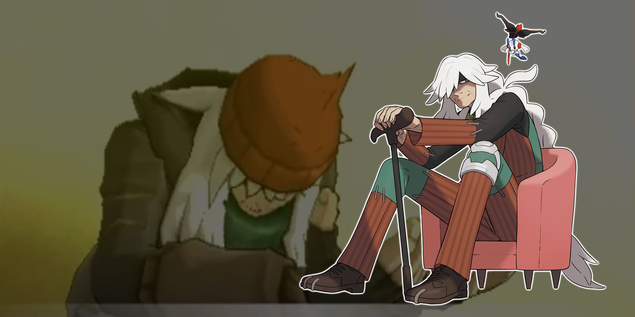 AZ from Pokemon Legends ZA with his appearance in Pokemon X and Y in background