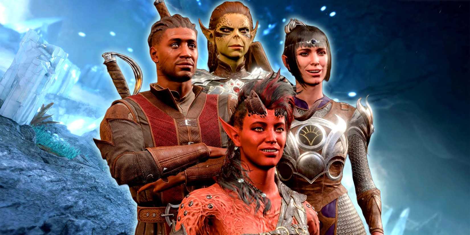 Baldur's Gate 3 Party members including Wyll, Karlach, Lae'zel, and Shadowheart