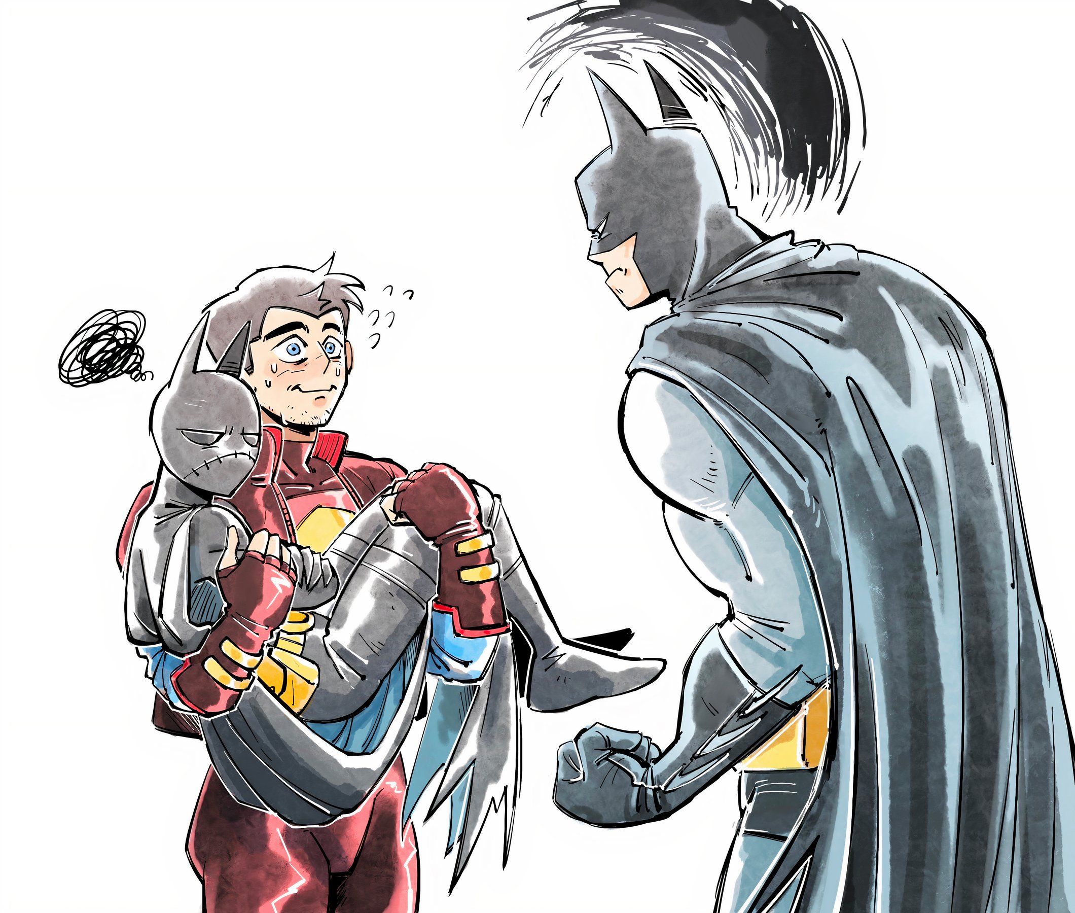 Batman Interrupting Superboy and Batgirl by Be123be_be