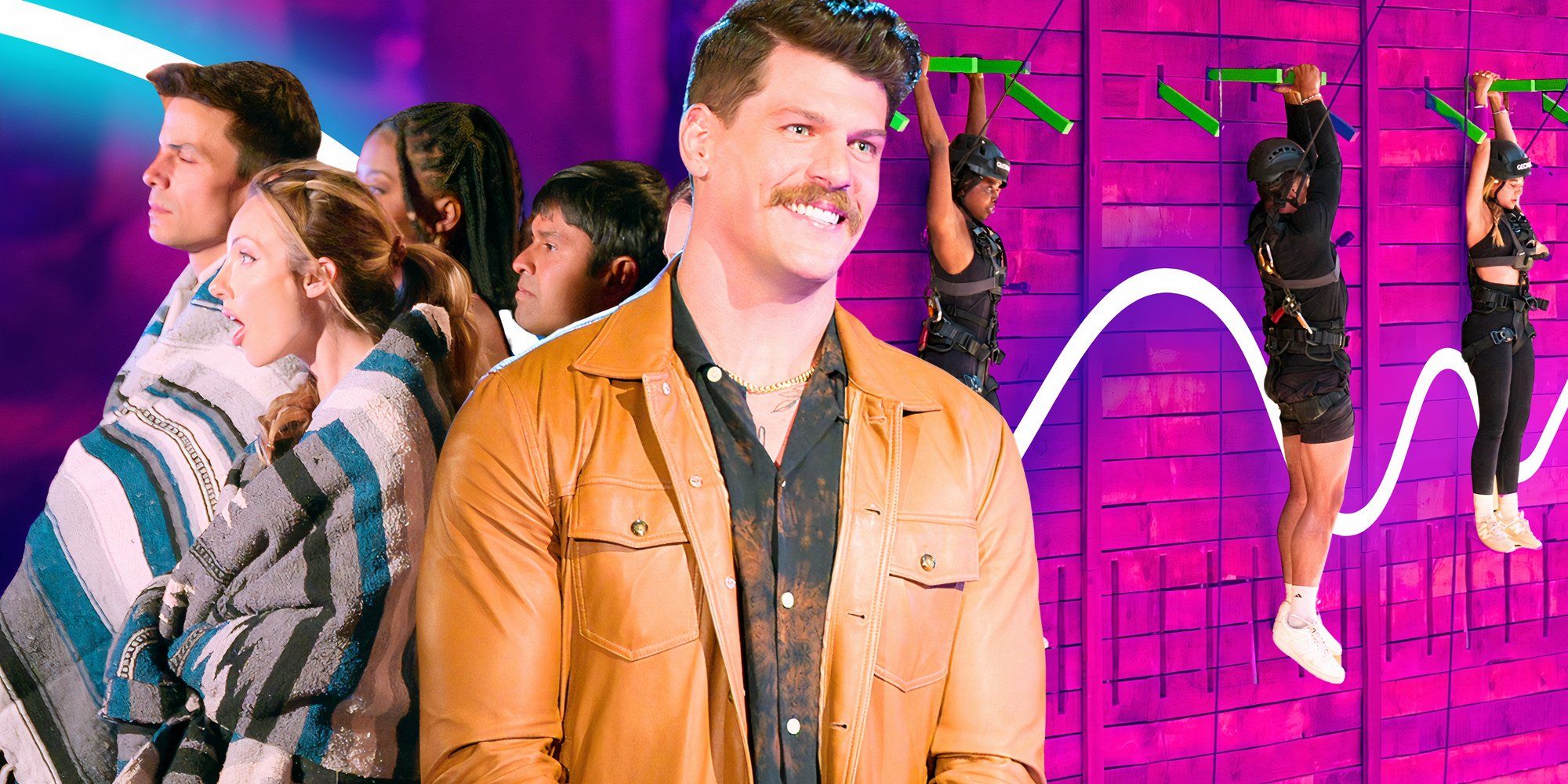 battle camp season 1 cast in montage with cast members smiling or hanging off side of building
