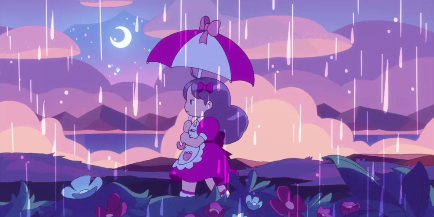 Bee walking throuhg a rainstorm in Bee and PuppyCat.