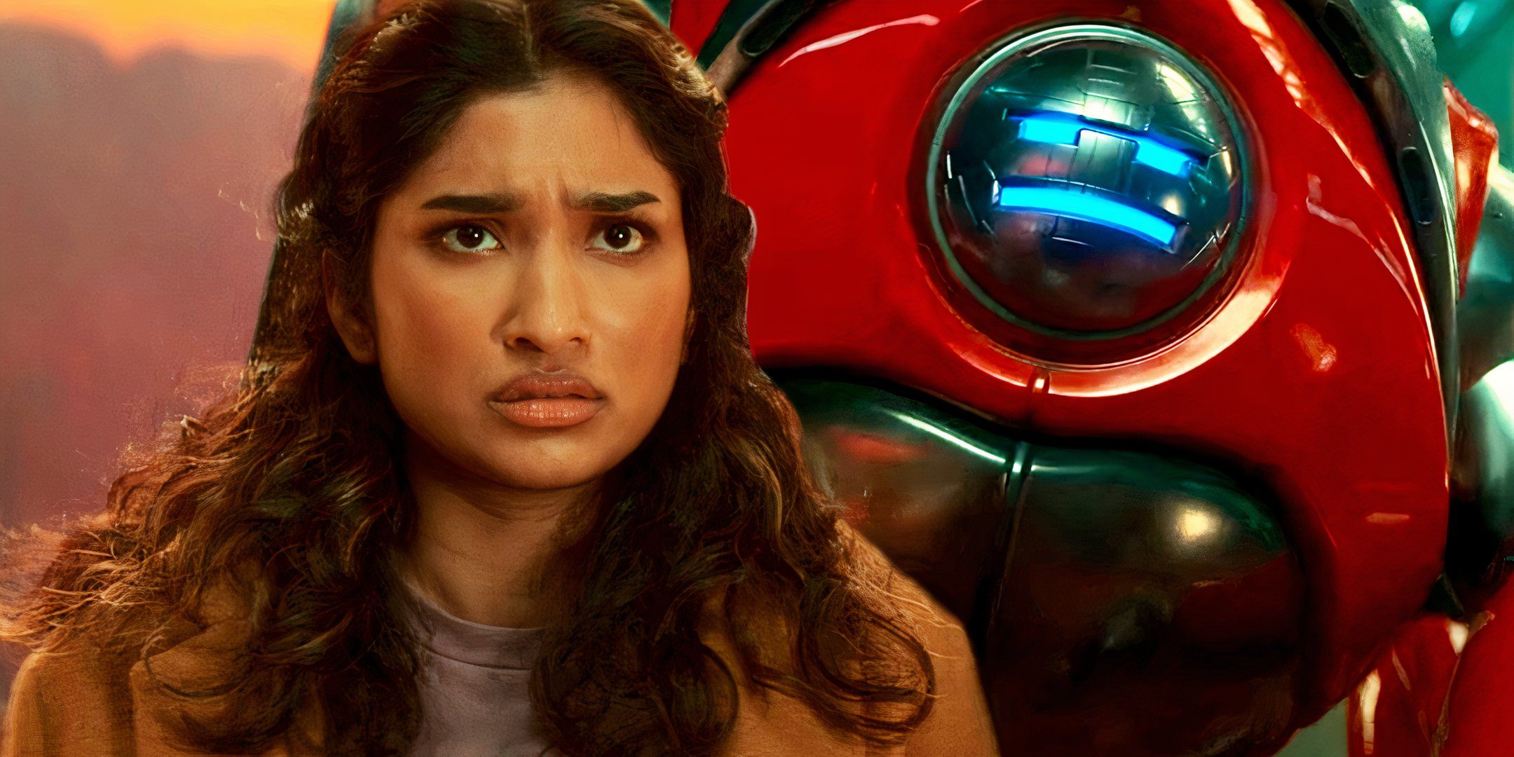 Belinda is looking nervous while a robot is angry in Doctor Who season 15