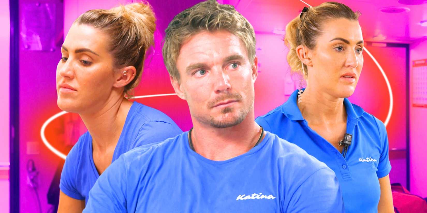 Below Deck Down Under Wihan Du Toit and Lara Rigby in side by side images looking upset