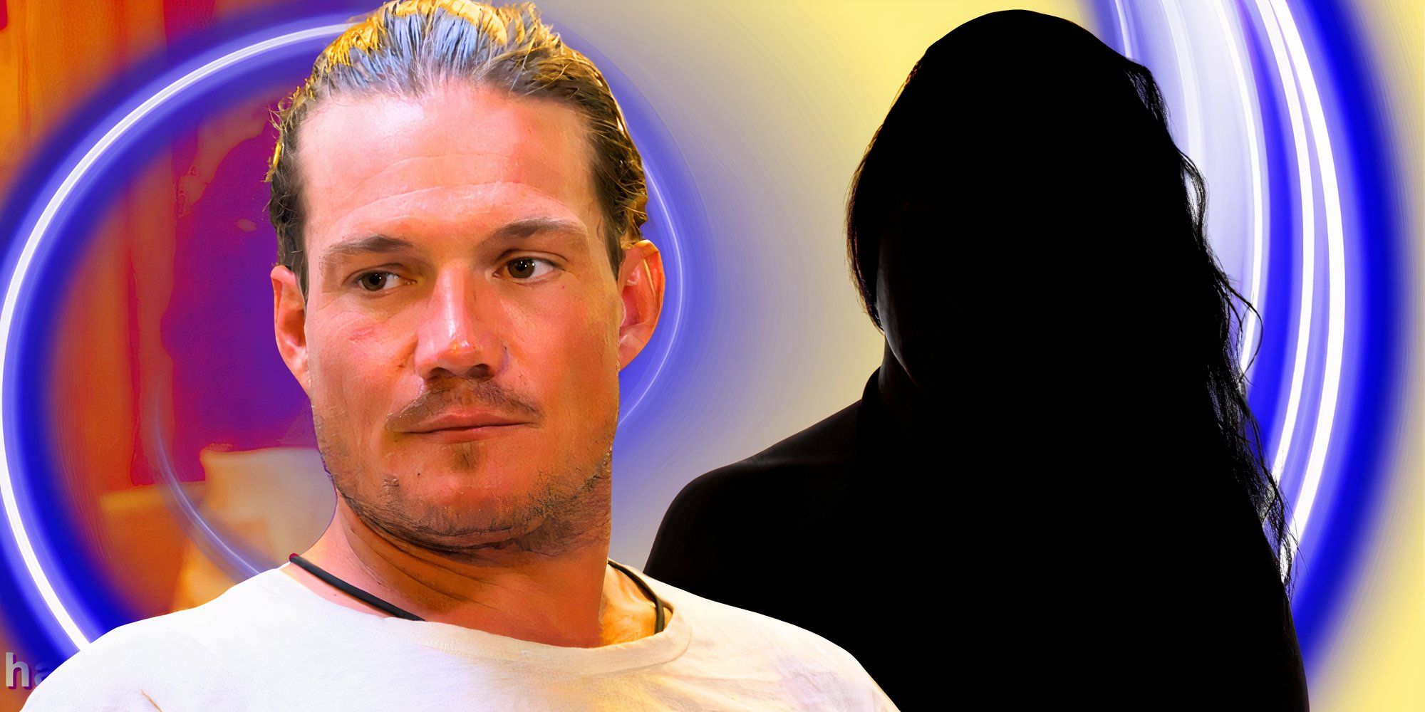 below deck sailing yacht star gary king with a mystery woman in a montage with circles in background