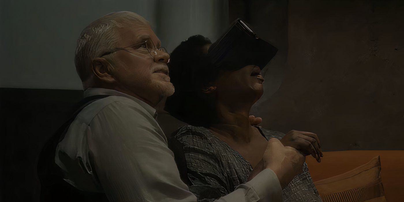 Bernard holds Judge Meadows as she dies on Silo