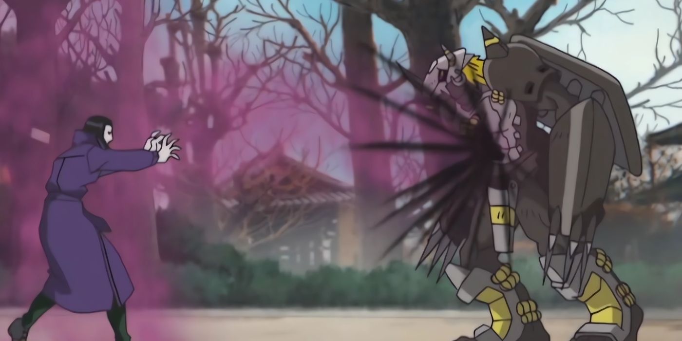 BlackWarGreymon is hurt by the attack of Myotismon.