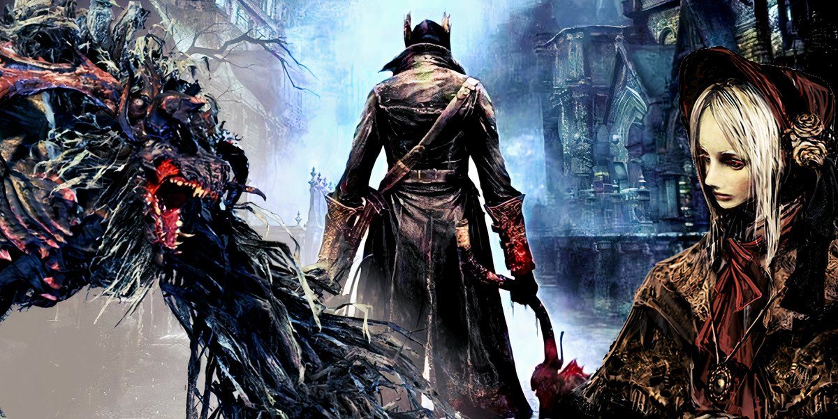 Bloodborne hunter with a monster and NPC