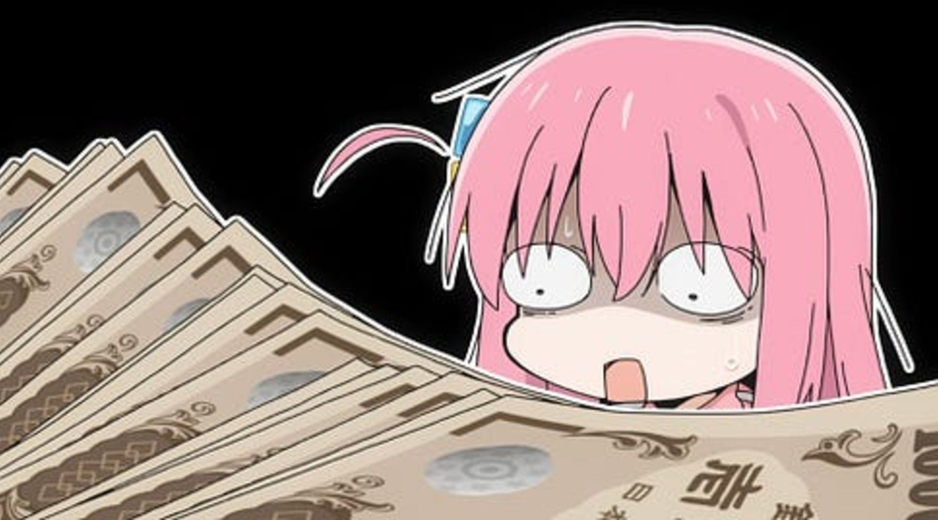 Bocchi looking at money shocked