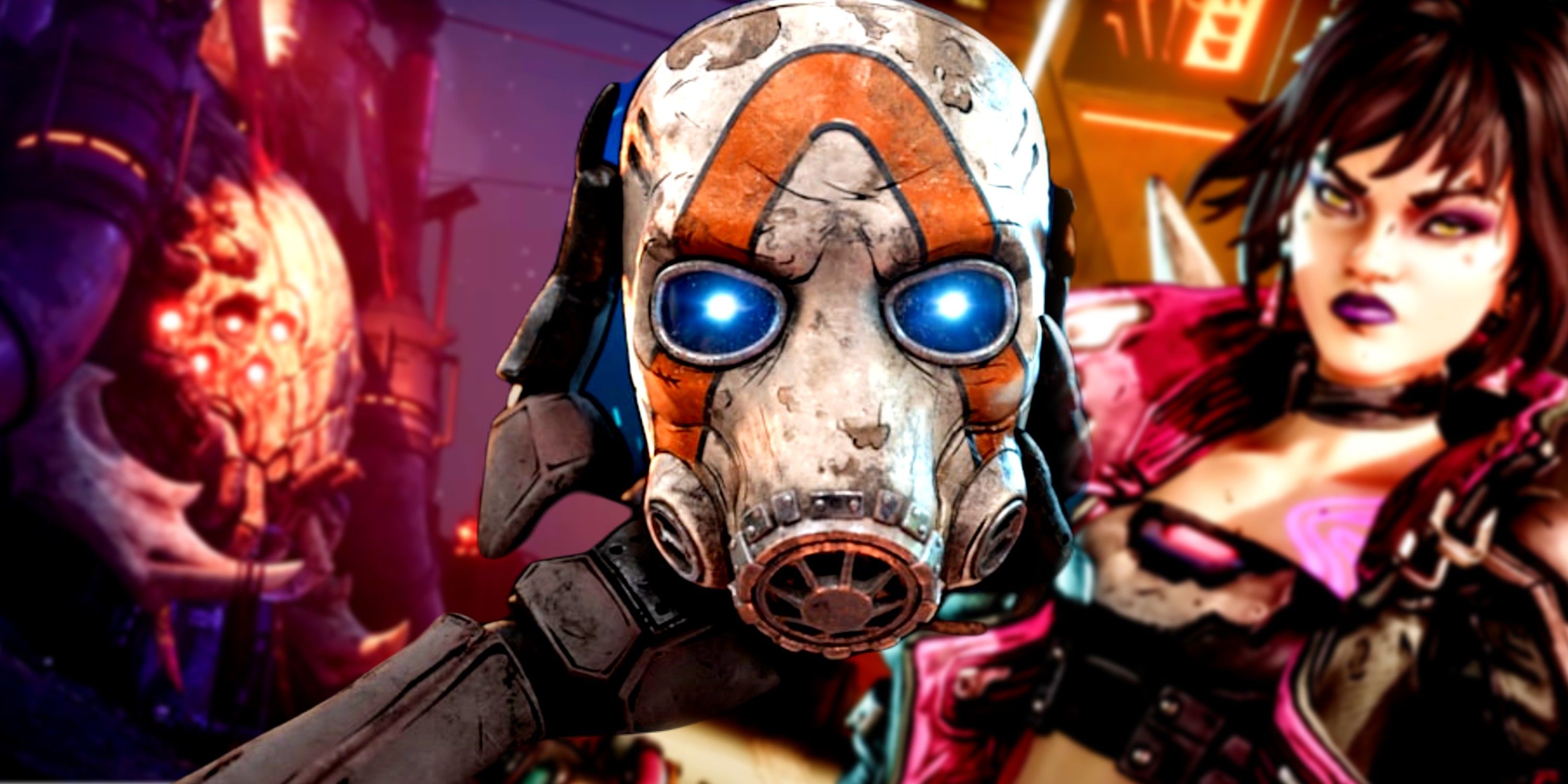 Borderlands 4 robot hand holding a bandit mask with Vex the siren and a new location in the background