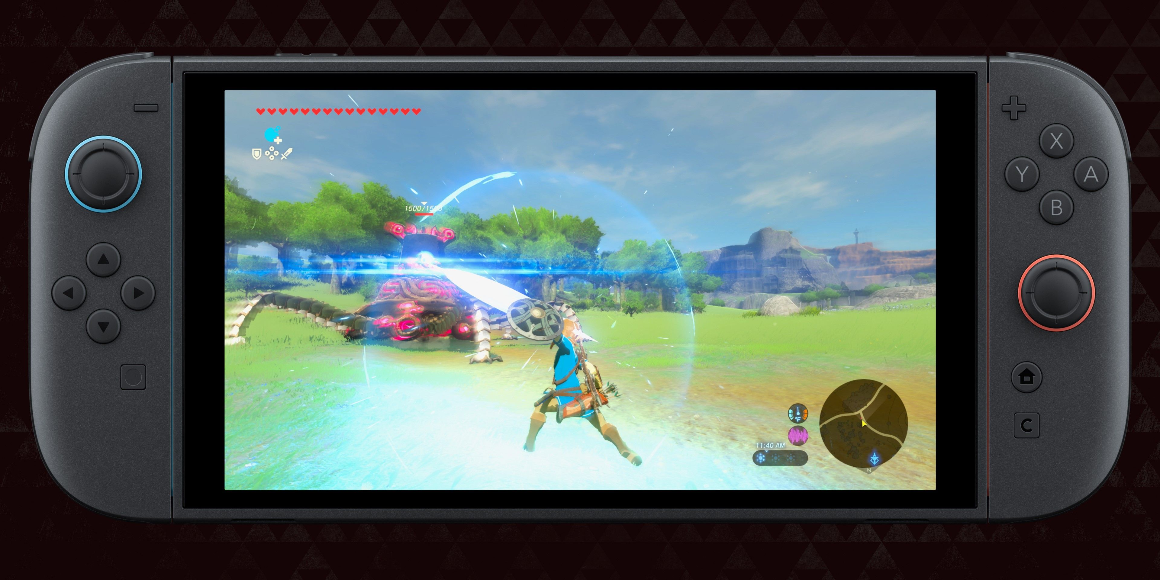 An official still of The Legend of Zelda: Breath of the Wild Switch 2 Edition in handheld mode