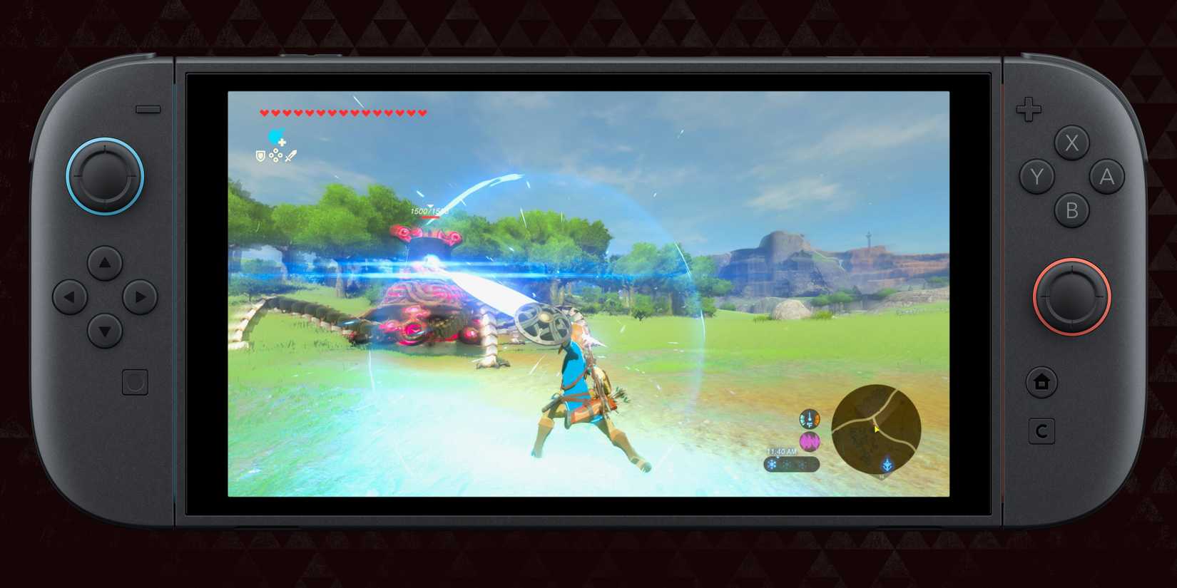 An official still of The Legend of Zelda: Breath of the Wild Switch 2 Edition in handheld mode