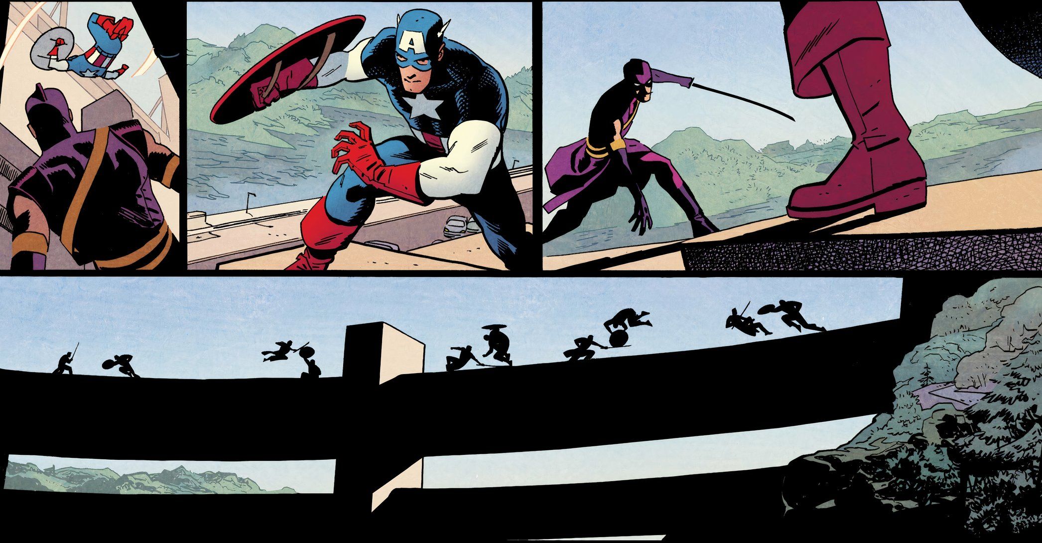 Captain America Fights Swordsman on Dam Marvel