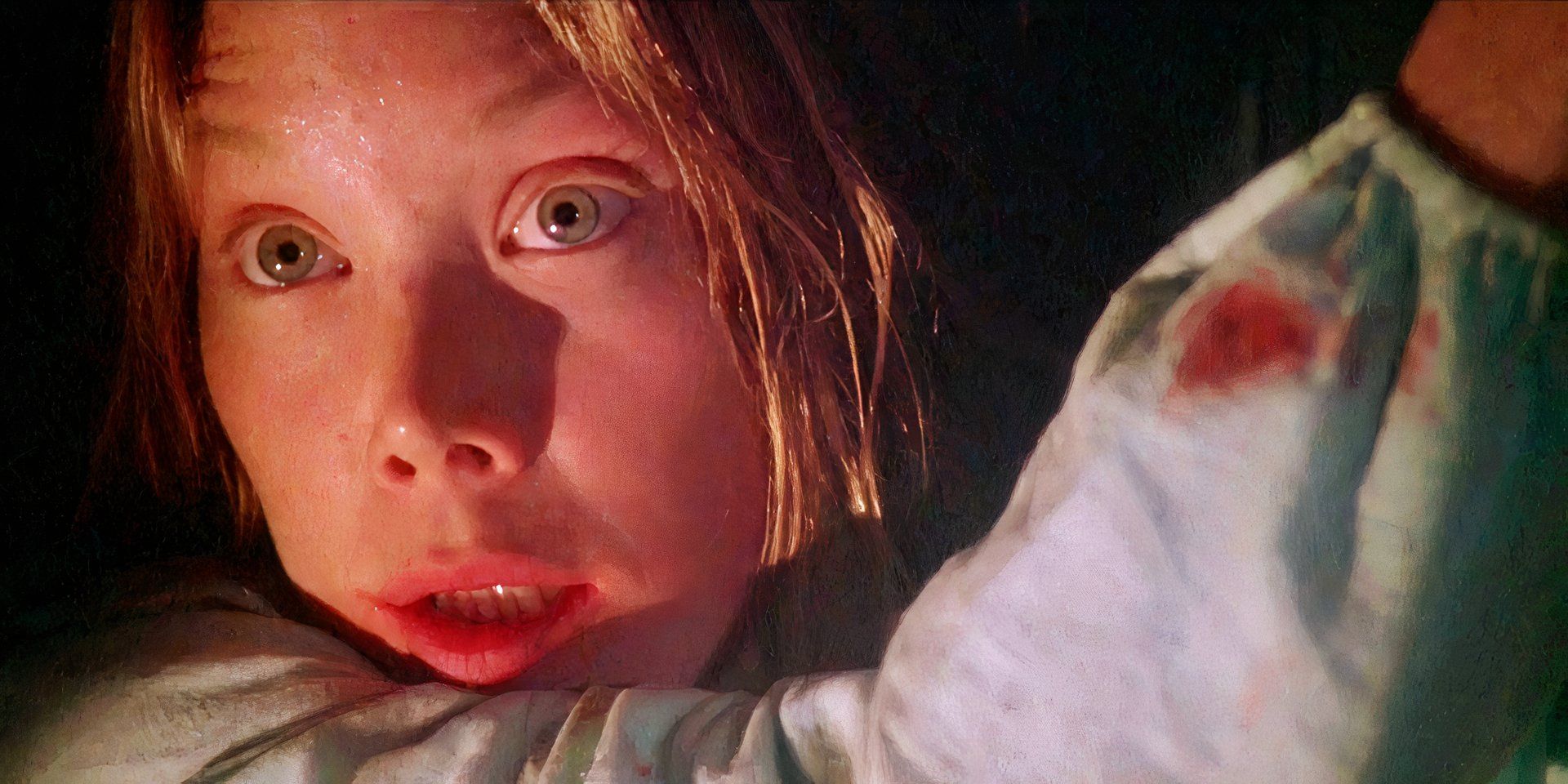 Carrie looking scared in the 1976 movie