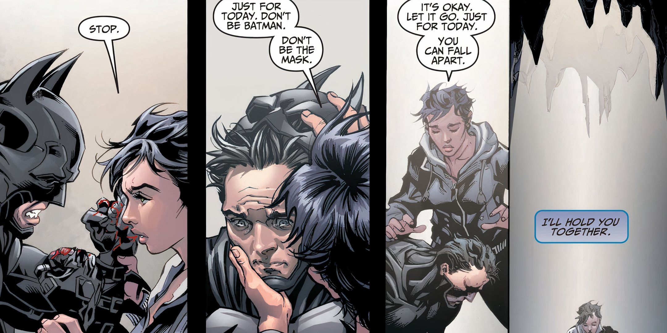 Catwoman Comforts Batman in Cave DC