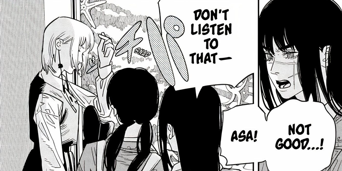 Yoru warning Asa not to listen to Sami before being teleported away in Chainsaw Man.