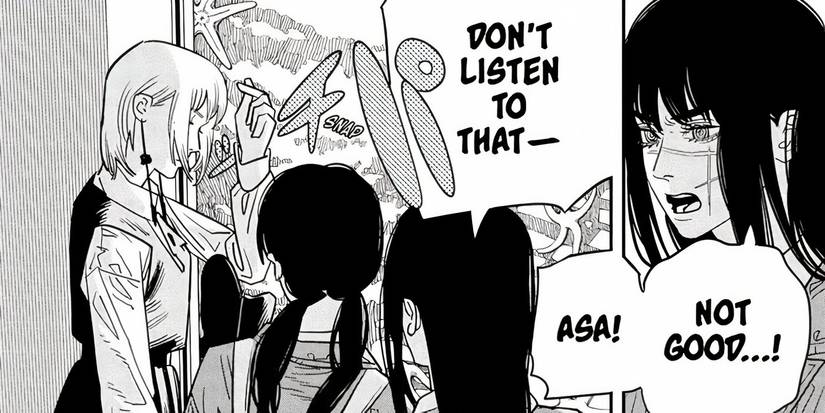 Yoru warning Asa not to listen to Sami before being teleported away in Chainsaw Man.