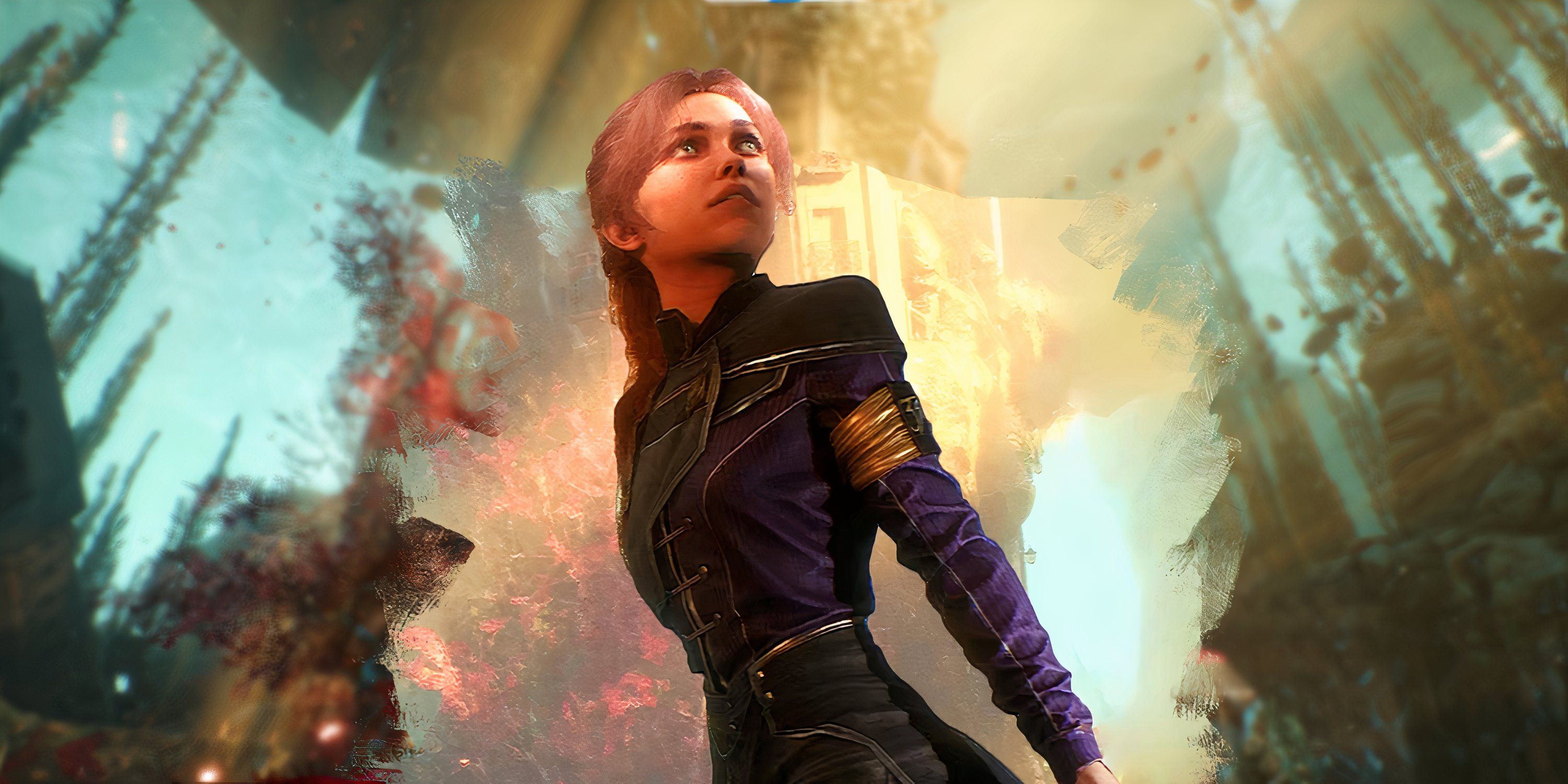 Clair Obscure expedition 33 character in front of a screenshot from the game