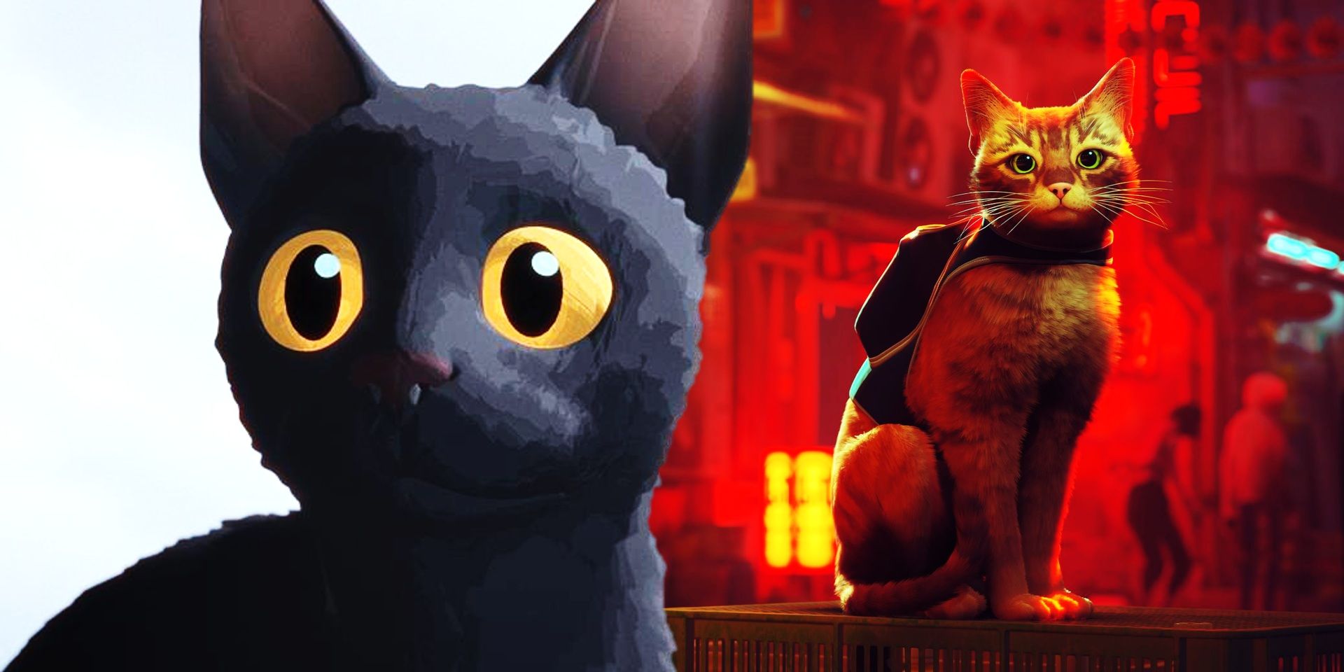 Collage of the cats in Flow and Stray