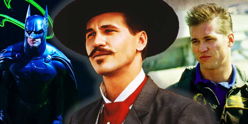 Collage of Val Kilmer in Batman Forever, Tombstone, and Top Gun