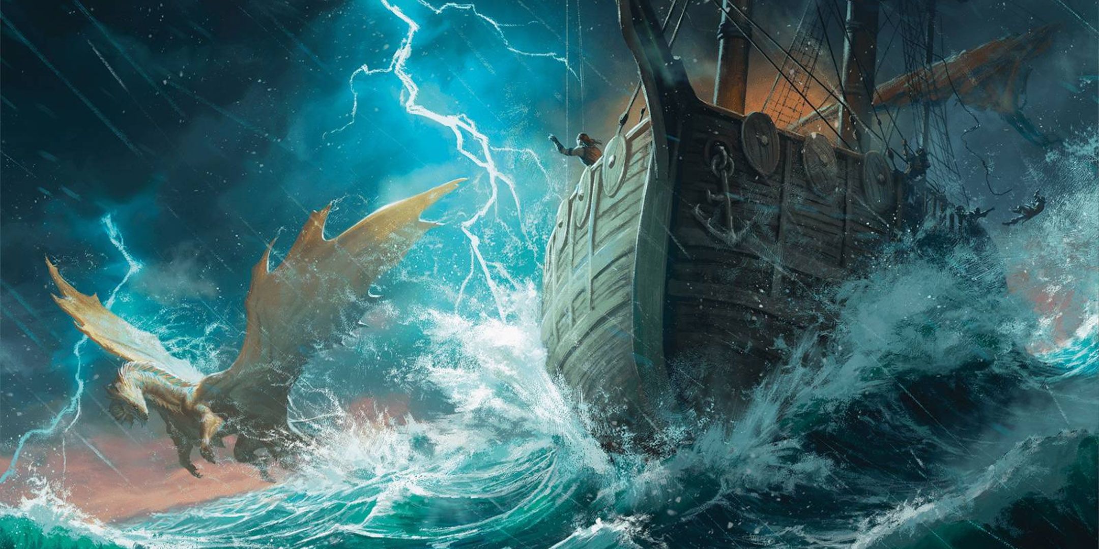 D&amp;D Ship next to a dragon in a storm.