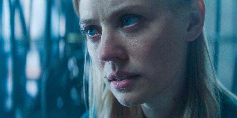 Close-up of Karen Page (Deborah Ann Woll) with an intrigued expression in Daredevil: Born Again Season 1 Ep 9