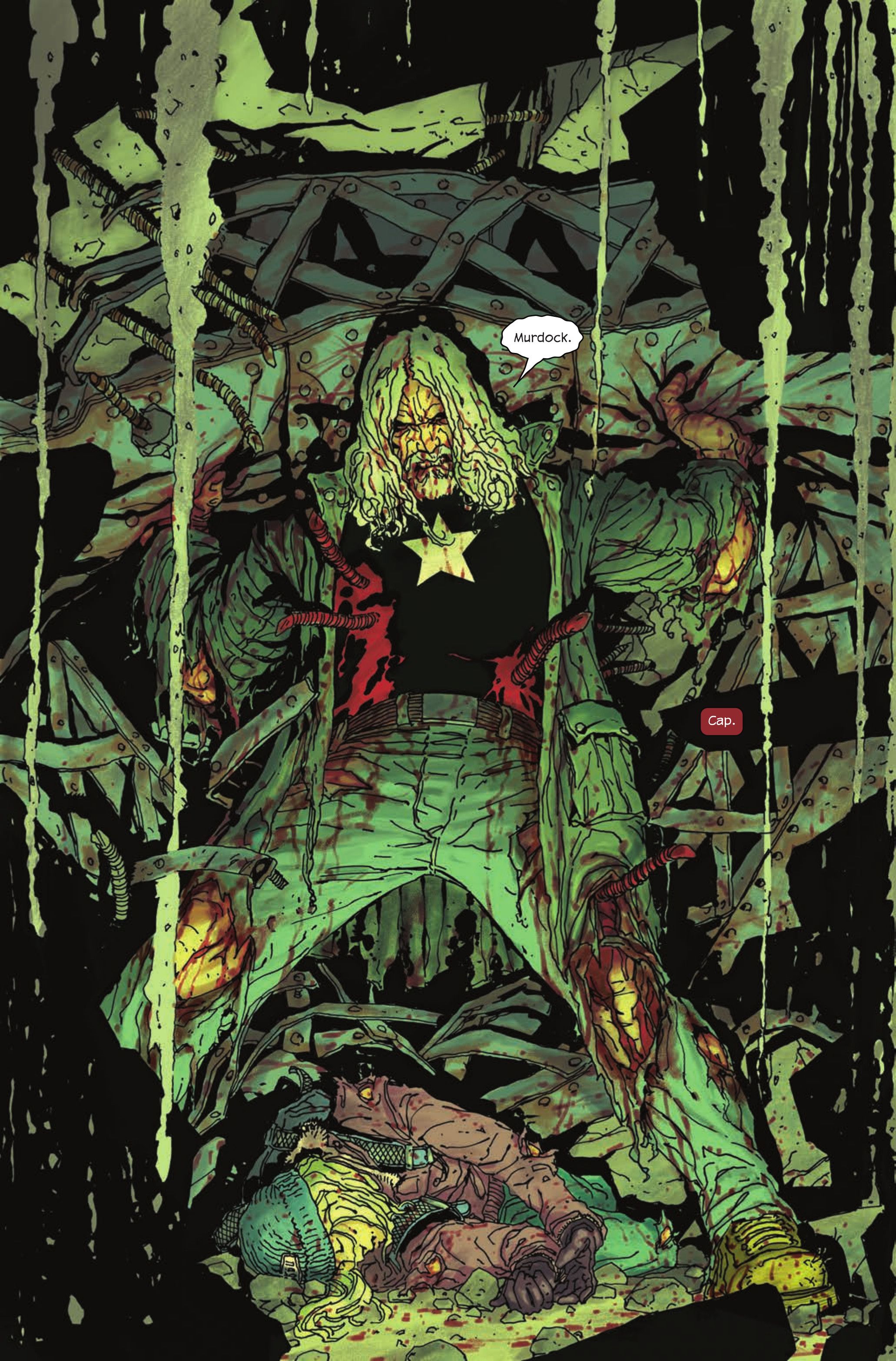 Daredevil Cold Day in Hell #1 Captain America holds up a collapsing roof
