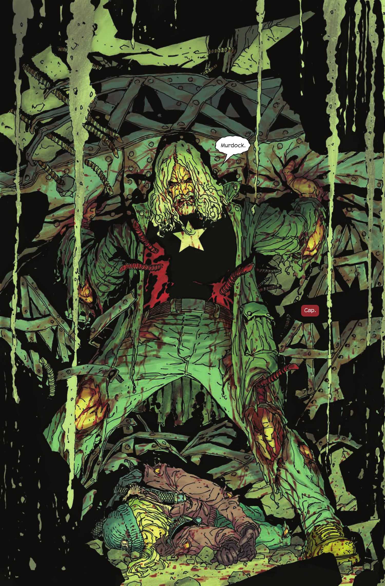 Daredevil Cold Day in Hell #1 Captain America holds up a collapsing roof
