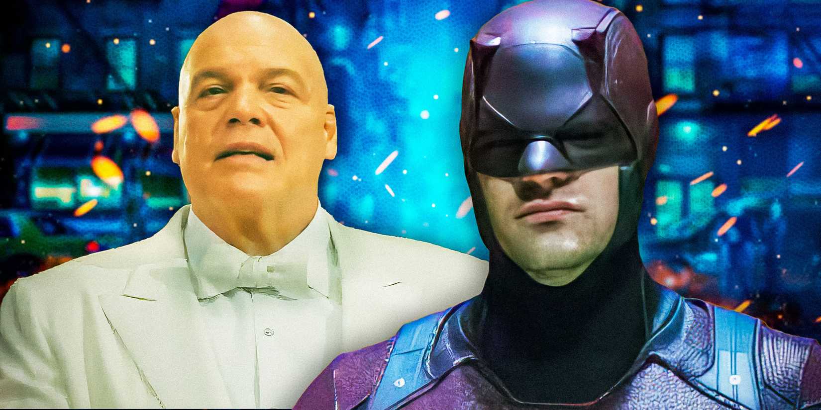 Daredevil in His Red Suit Next to Kingpin in his White Suit