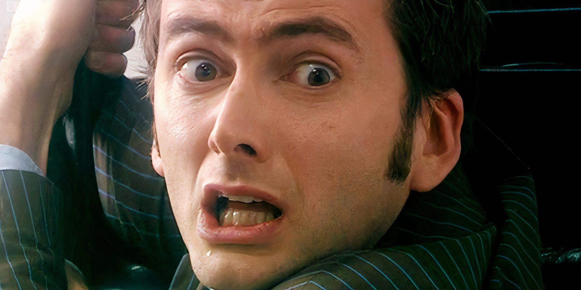 David Tennant&rsquo;s Tenth Doctor looking shocked in Doctor Who