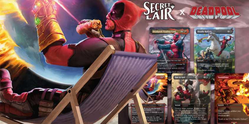 Deadpool next to Magic The Gathering's new Deadpool Secret Lair