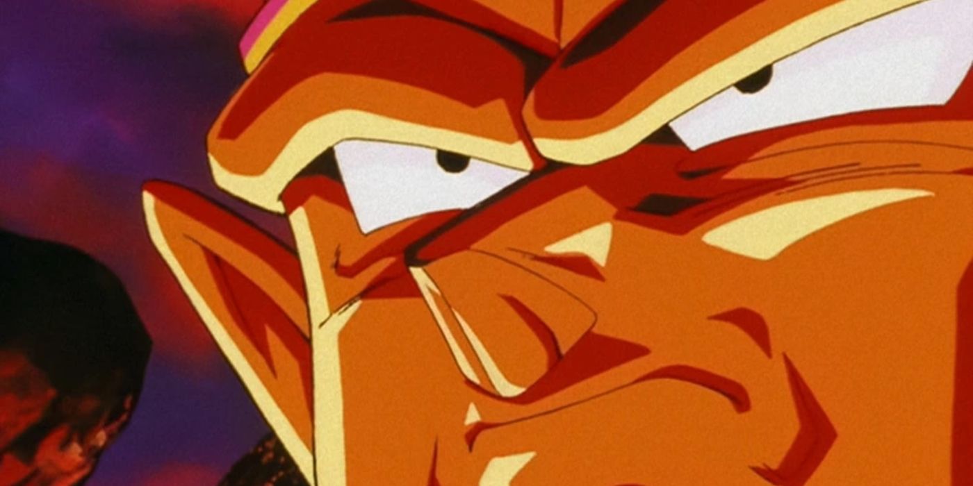 Piccolo is lit red by the burning Earth.