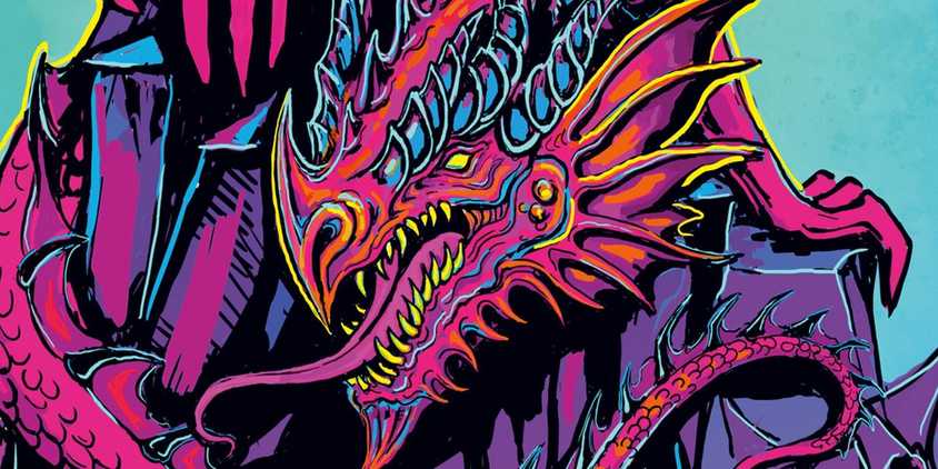 Dragon Delves D&D Alternate blacklight-style art of a dragon