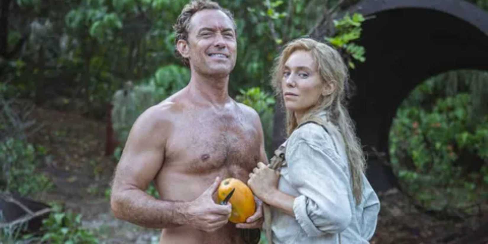 Vanessa Kirby and Jude Law standing next to each other in Eden