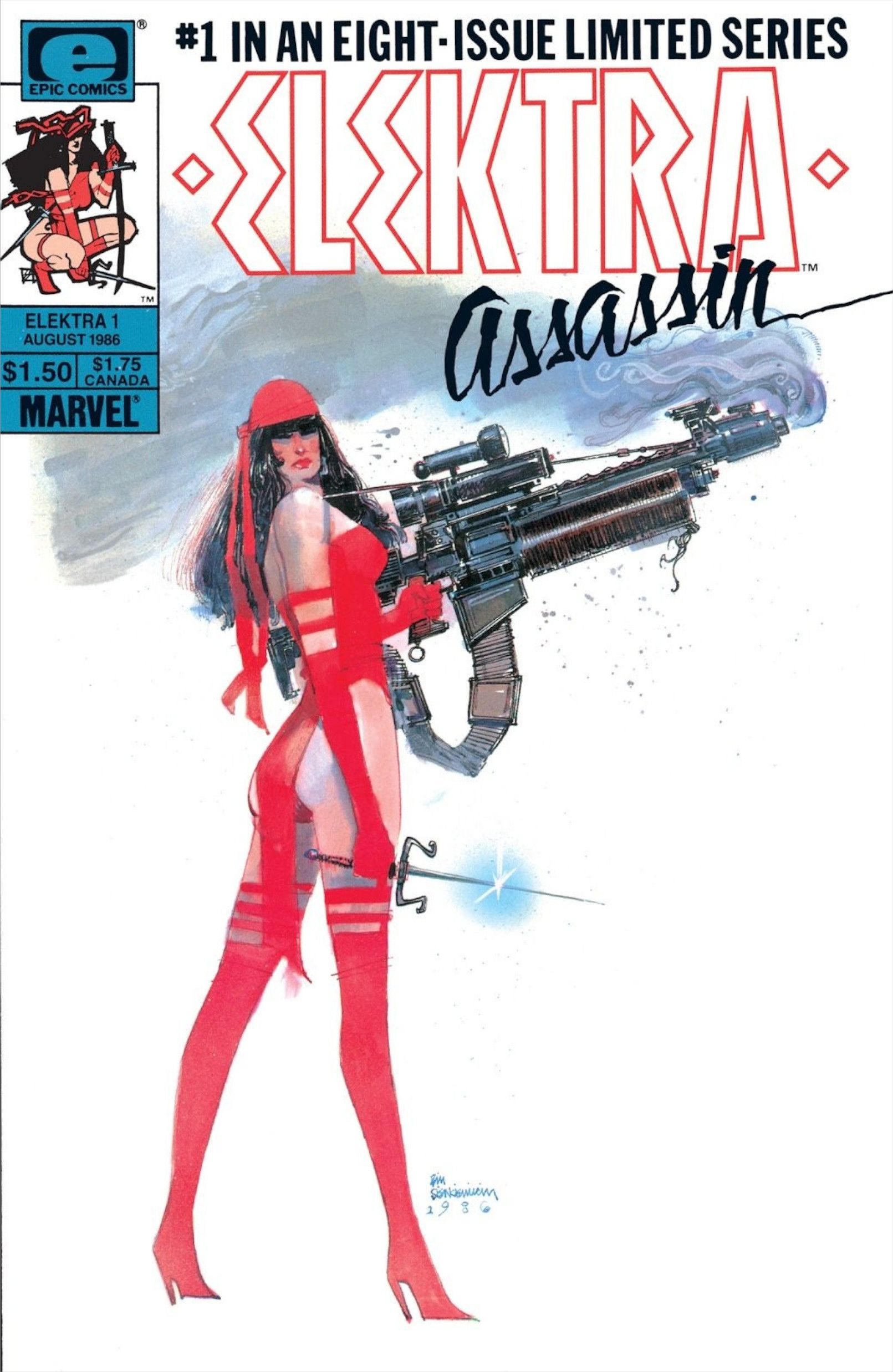 Elektra Assassin #1 Cover Elektra holds a massive, smoking gun