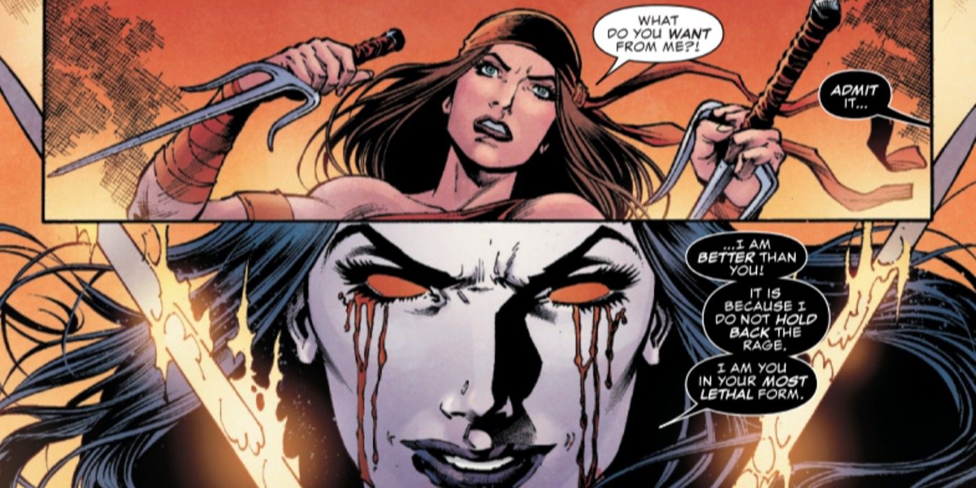 Elektra Natchios prepares to fight Helektra in Daredevil Unleash Hell Red Band #4