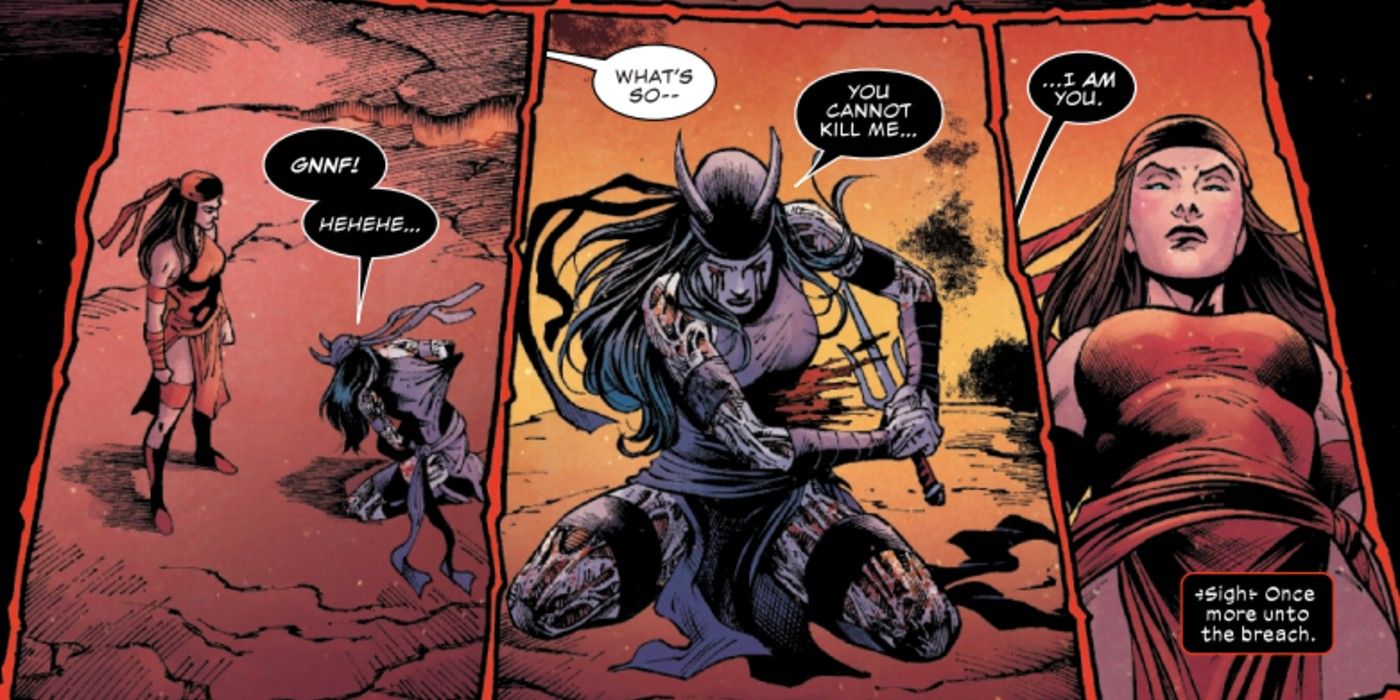 Elektra Natchios struggles to kill Helektra in Daredevil Unleash Hell Red Band #4