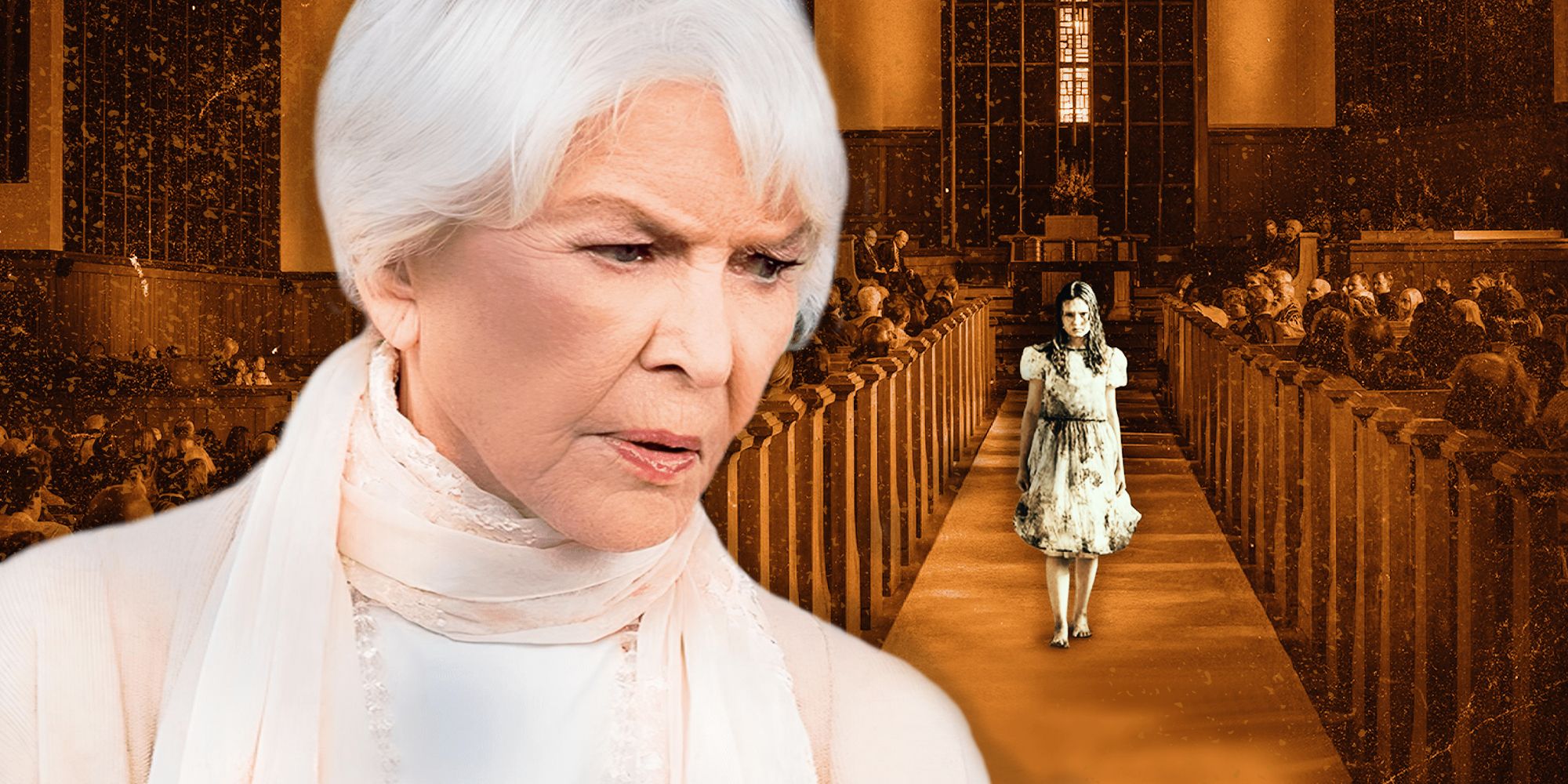 Ellen Burstyn Next to the Posessed Child in a Church From Exorcist Believer
